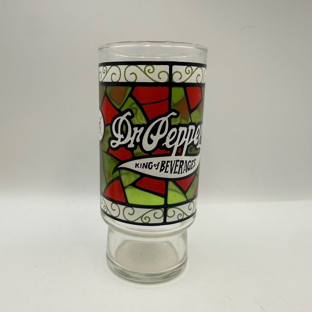 Vintage Dr Pepper King of Beverages Stained Glass Mosaic Tumbler 6 Inch Glass